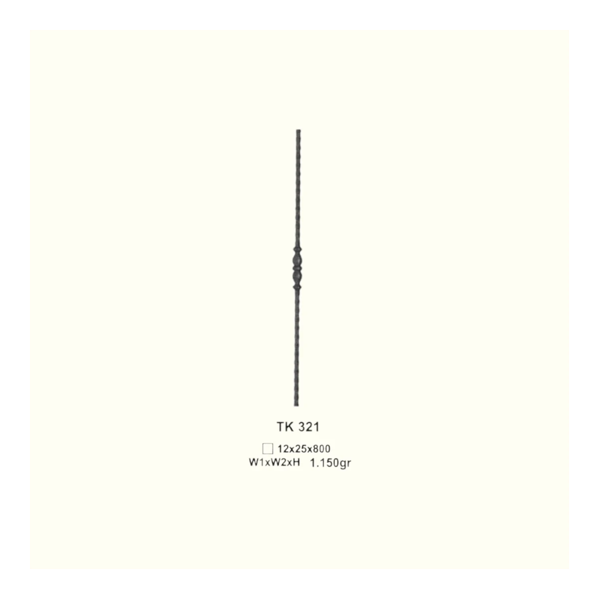 Декоративен прът от ковано желязо TK321 (11,5*11,5mm), 12*25*800 mm